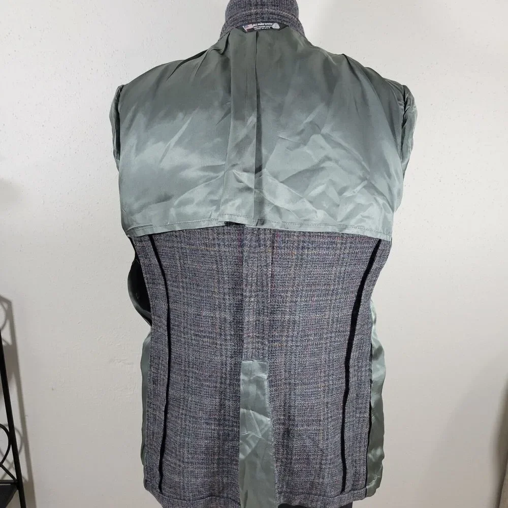 VTG John Alexander Men's Tweed Sport Coat Blazer‎ Two Button Plaid Gray Sz 44R
